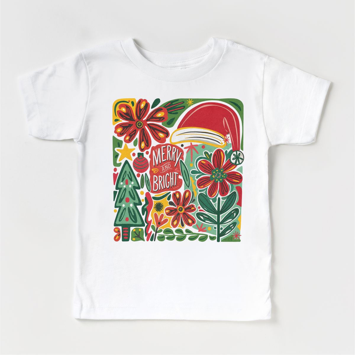 Merry and Bright Christmas Boho White kids tee