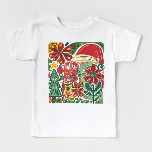Merry And Bright Christmas Boho T-Shirt - Kids Christmas Tee