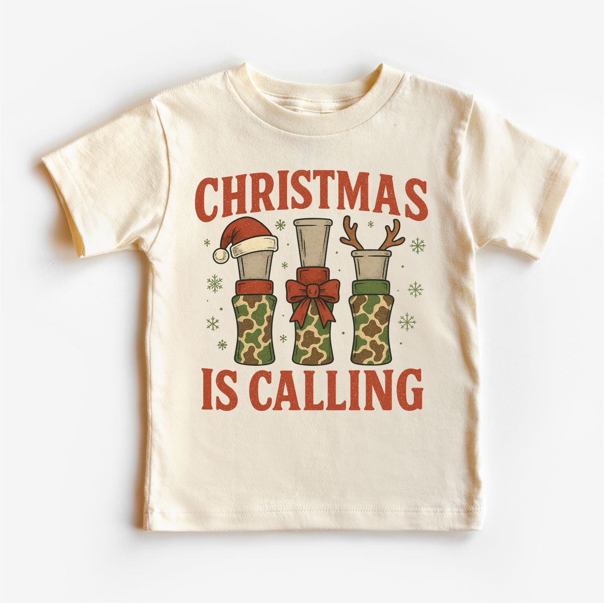 Christmas Is Calling Duck Hunting Natural kids tee