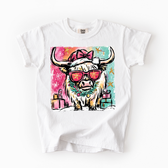 Western Highland Cow Christmas Unisex T-Shirt - Printed On Comfort Colors