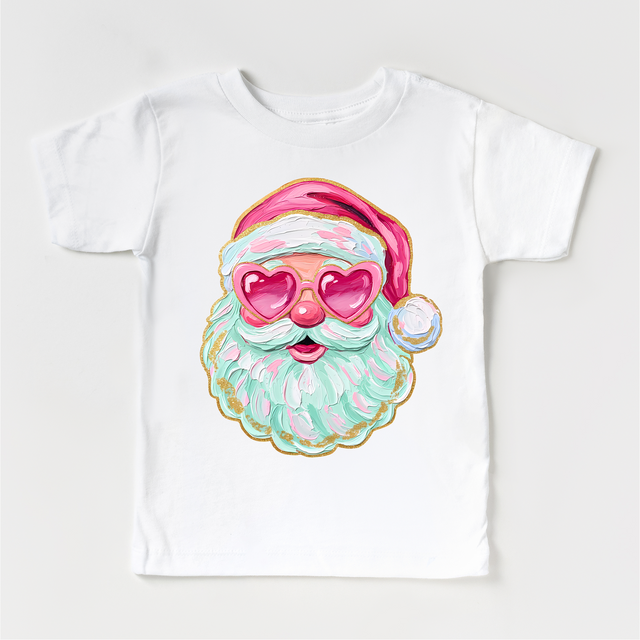Santa With Heart Shaped Glasses Christmas T-Shirt - Kids Christmas Tee