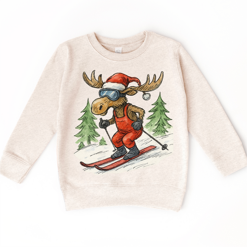 Vintage Moose Snow Skiing Christmas Sweatshirt - Christmas Crewneck
