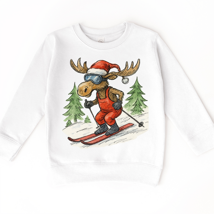 Vintage Moose Snow Skiing Christmas Sweatshirt - Christmas Crewneck
