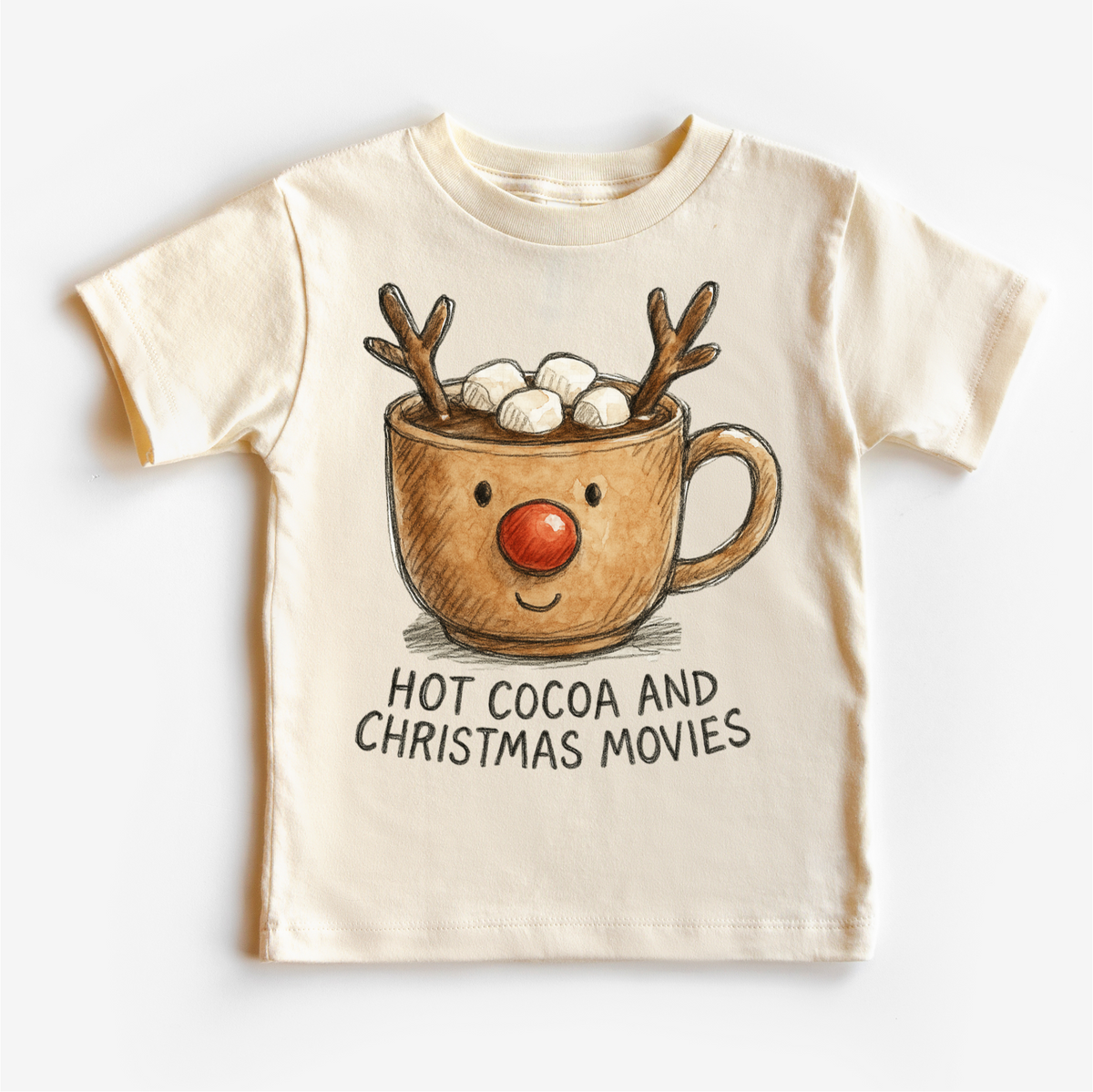 Hot Cocoa And Christmas Movies design on a natural garment.