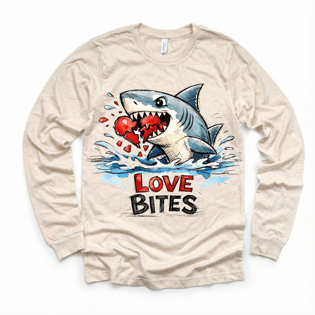 Love Bites Shark Attack Valeintine's Day Shirt - Great White Valeintine Tee