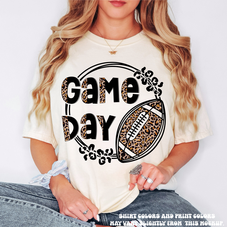 Game Day Leopard Print Football Tee - Printed On Comfort Colors
