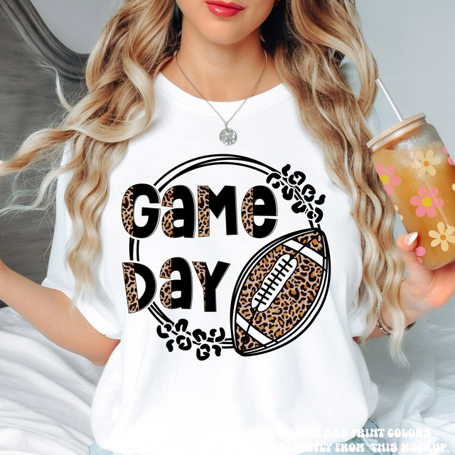 Game Day Leopard Print Football Tee - Printed On Comfort Colors