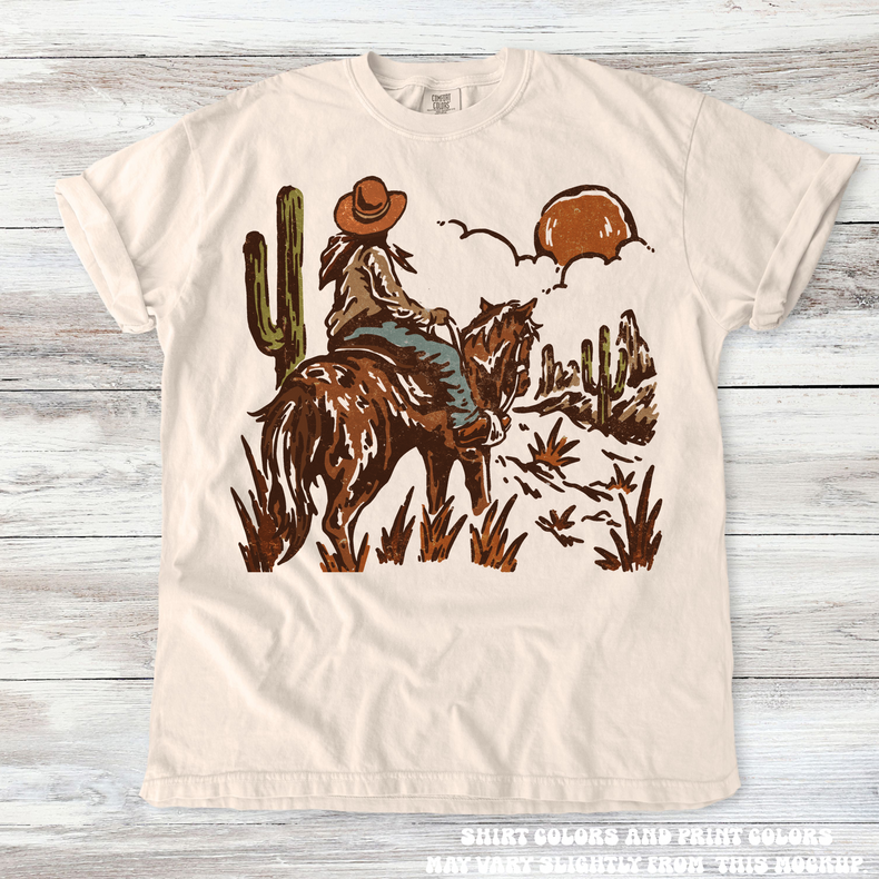 Cowgirl Sunset Western Tee - Printed On Comfort Colors - Madi Moosh Boutique