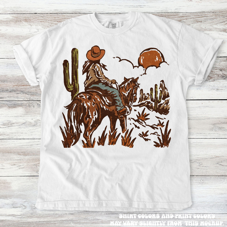 Cowgirl Sunset Western Tee - Printed On Comfort Colors - Madi Moosh Boutique