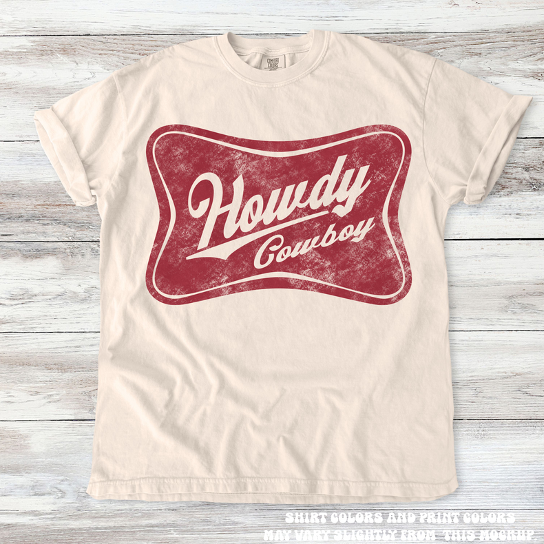 Retro Howdy Cowboy Western Tee - Printed On Comfort Colors