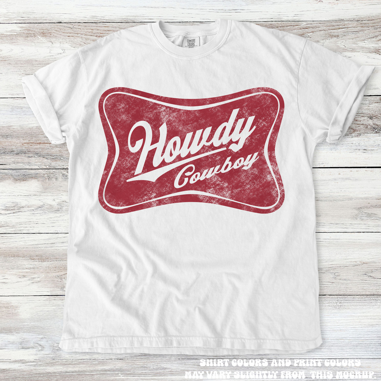 Retro Howdy Cowboy Western Tee - Printed On Comfort Colors