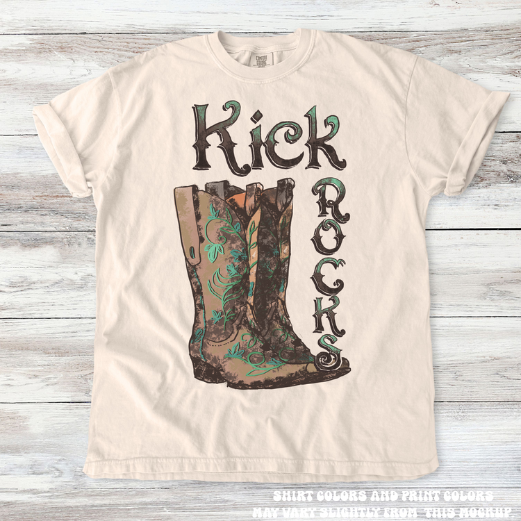 Retro Western Kick Rocks Cowgirl Tee - Printed On Comfort Colors