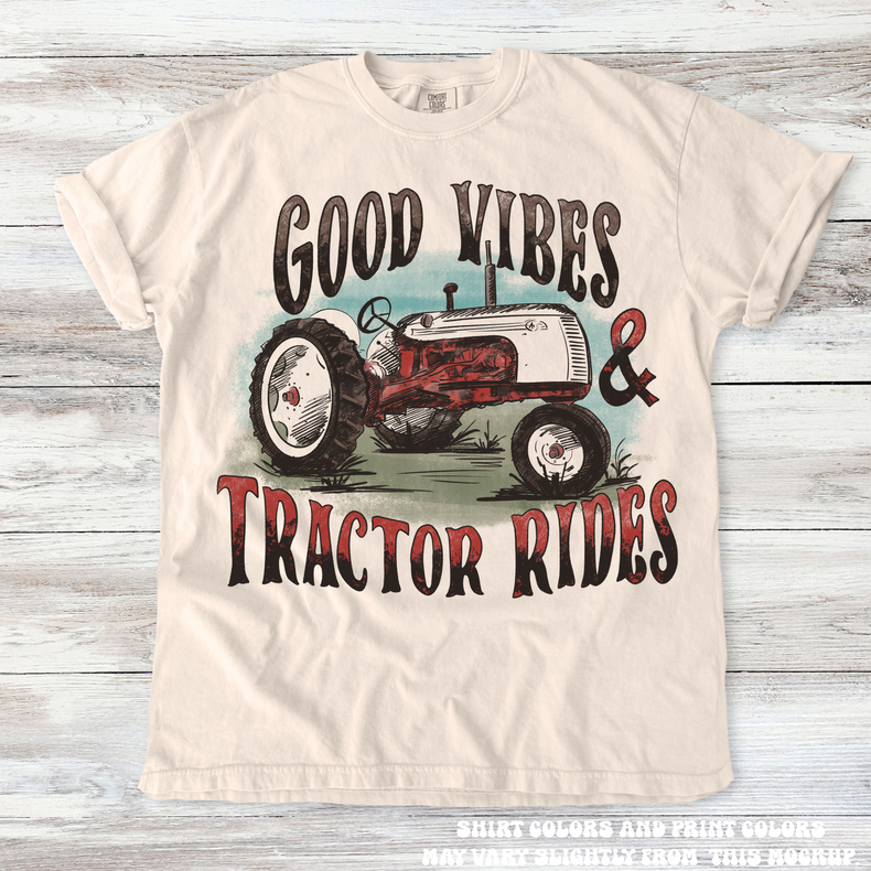 Good Vibes And Tractor Rides Retro Country Tee - Printed On Comfort Colors