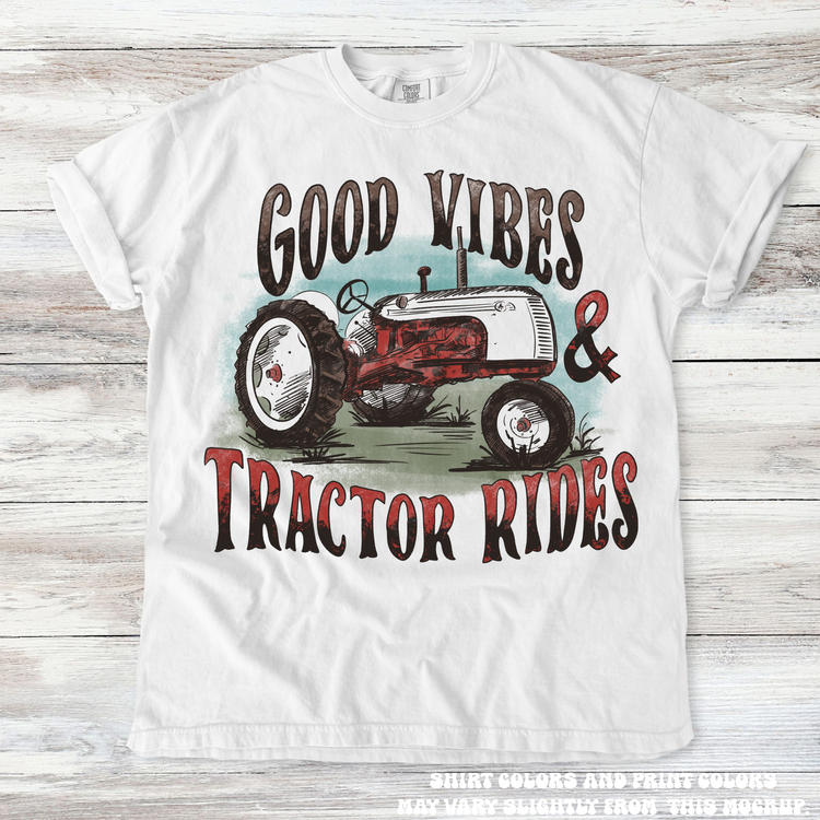 Good Vibes And Tractor Rides Retro Country Tee - Printed On Comfort Colors