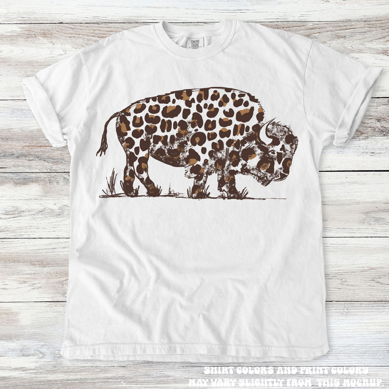 Leopard Print Buffalo Western Tee - Printed On Comfort Colors