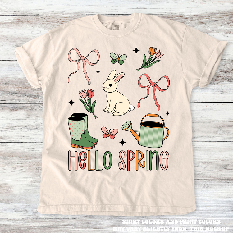 Hello Spring Grading Easter Bunny Tee - Printed On Comfort Colors