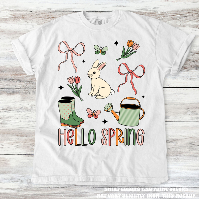 Hello Spring Grading Easter Bunny Tee - Printed On Comfort Colors