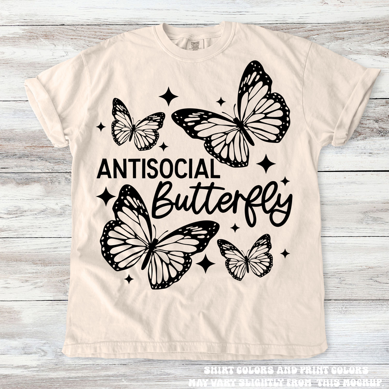 Antisocial Butterfly Boho Tee - Printed On Comfort Colors