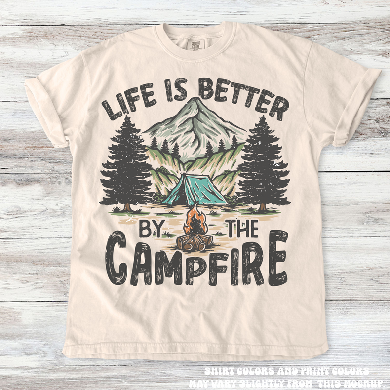 Retro Life Is Better By The Campfire Camping Shirt - Printed On Comfort Colors
