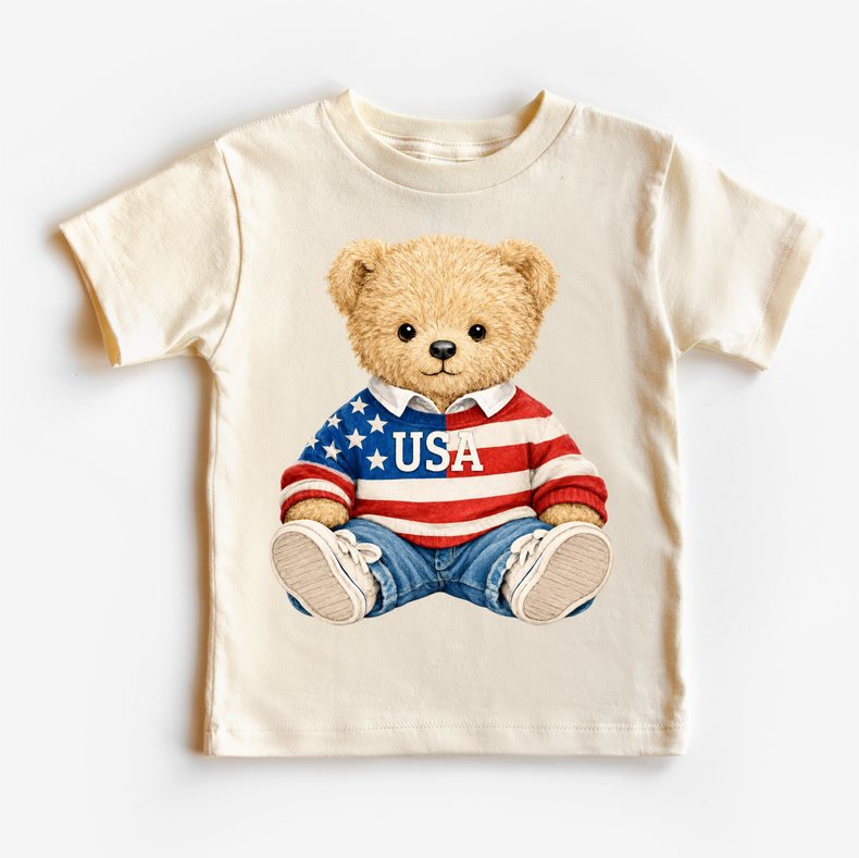 Patriotic Teddy Bear Shirt β USA Bear Tee β Kids 4th of July Shirt β Americana Bear Outfit β Red White Blue Tee