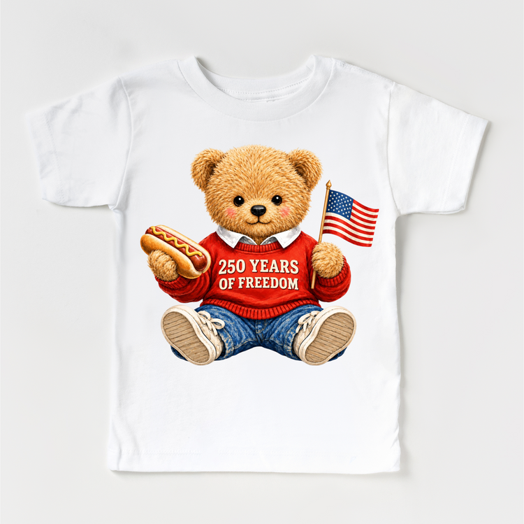 America 250 Bear Shirt β Patriotic Teddy Bear Tee β 250 Years Of Freedom Shirt β Kids 4th of July Outfit