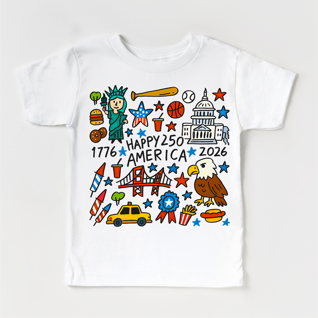 Happy 250 America Kids Shirt – Patriotic 4th of July Tee – USA 250th Birthday Toddler Shirt (2026)