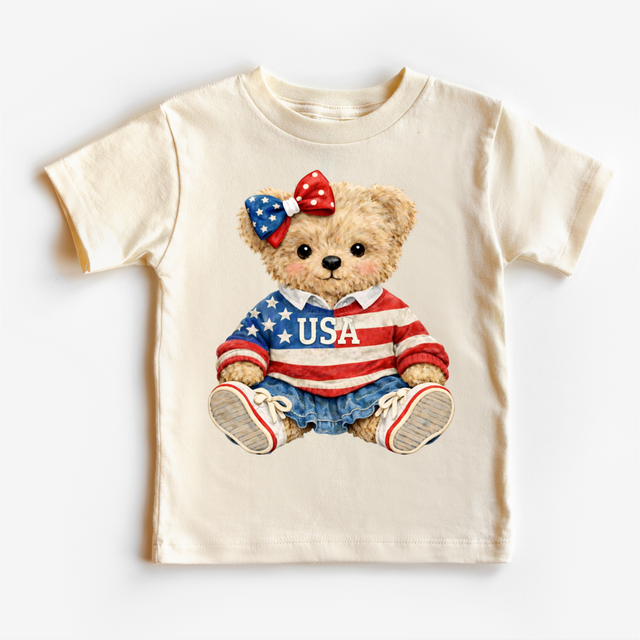 Patriotic American Girl Teddy Bear T-Shirt - 4th Of July Tee For Girls