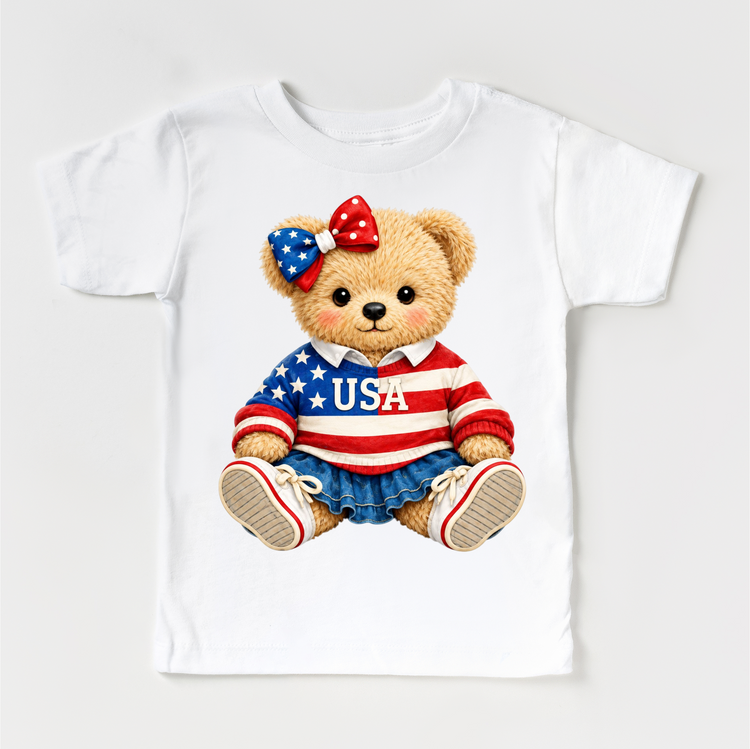 Patriotic Teddy Bear Shirt β USA Bear Tee β Kids 4th of July Shirt β Americana Bear Outfit β Red White Blue Tee
