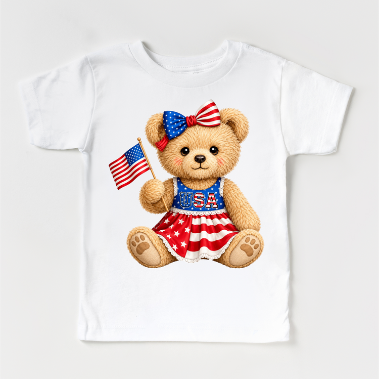 Patriotic Teddy Bear Shirt β USA Bear Tee β Kids 4th of July Shirt β Red White Blue Outfit β Americana Bear Shirt