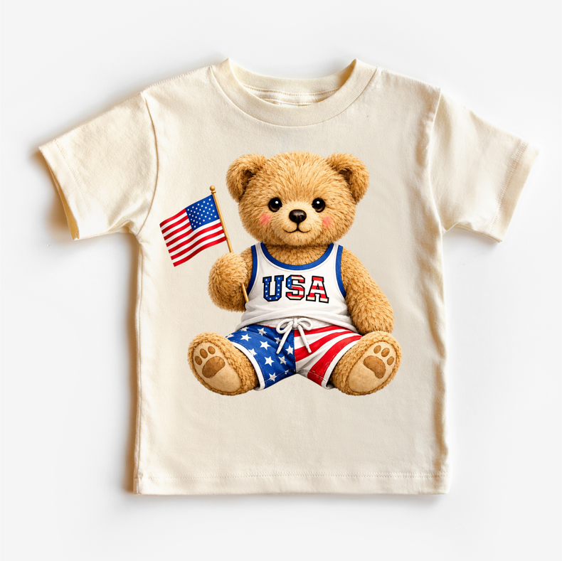 Patriotic Teddy Bear Shirt β USA Bear Tee β Kids 4th of July Shirt β Americana Bear Outfit β Red White Blue Tee