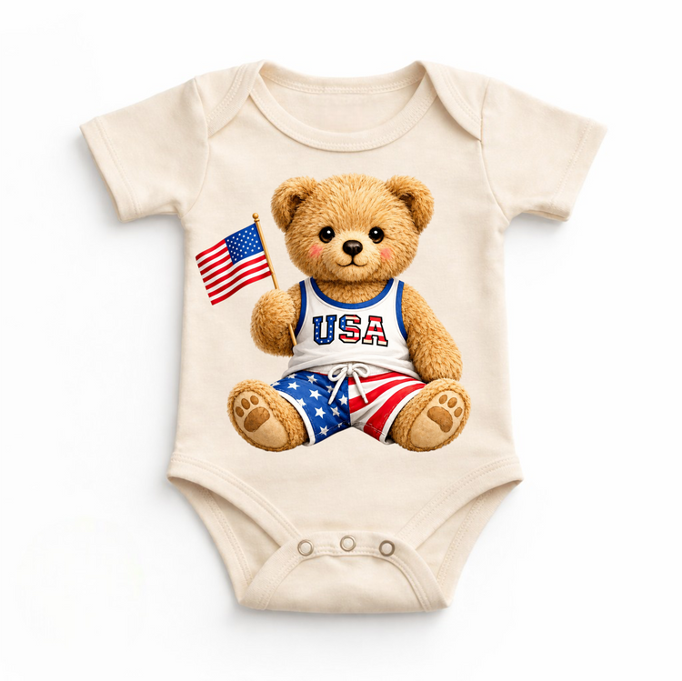 Patriotic Teddy Bear Shirt Baby Bodysuit β USA Bear Tee β Kids 4th of July Shirt β Americana Bear Outfit β Red White Blue Tee