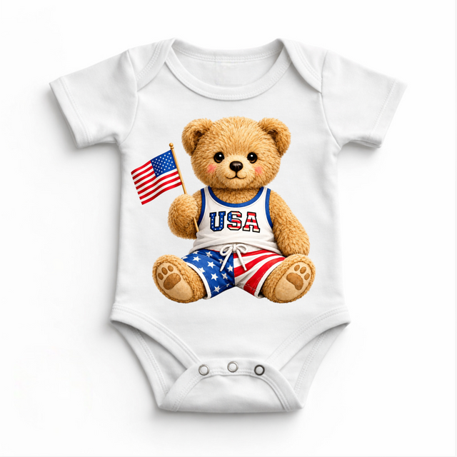 Patriotic Teddy Bear Shirt – USA Bear Tee – Kids 4th of July Shirt – Americana Bear Outfit – Red White Blue Tee
