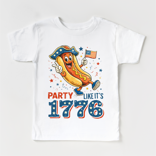 Party Like It’s 1776 Retro Hotdog Tee – Patriotic Vintage 4th of July Shirt