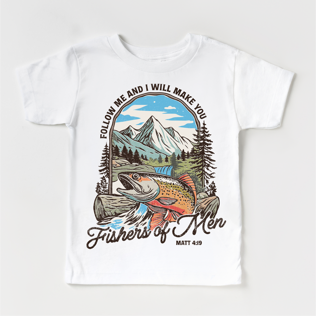 Fishers of Men Kids Shirt – Christian Fishing Tee, Matthew 4:19 Graphic T-Shirt