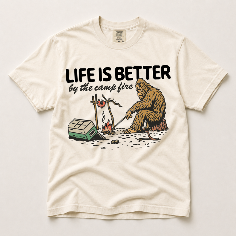 Bigfoot Campfire Comfort Colors Graphic Tee, Life Is Better By The Camp Fire Camping Shirt