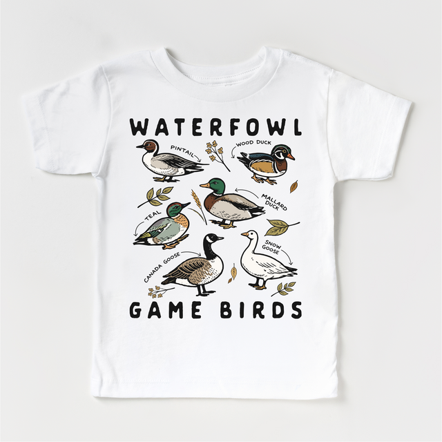 Waterfowl Game Birds Kids Tee – Duck Hunting Shirt for Kids – Mallard, Teal, Pintail Graphic Tee – Outdoor Kids Shirt
