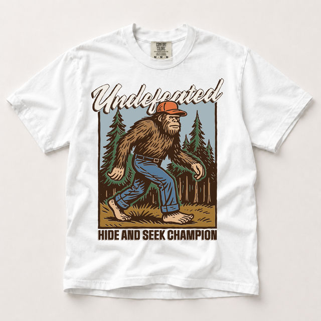 Undeated Hide And Seek Champion Shirt, Bigfoot Sasquatch Graphic Tee, Funny Outdoor Camping Comfort Colors Shirt