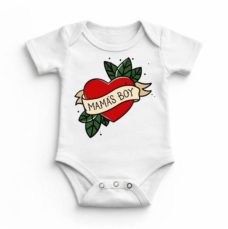 Mama’s Boy Baby Bodysuit / Onesies® | Classic Heart Tattoo Infant Outfit | Cute Boy Baby Clothes | Vintage Love Design