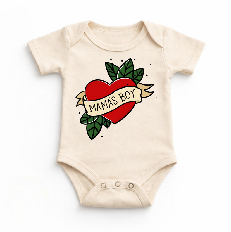 Mama’s Boy Baby Bodysuit / Onesies® | Classic Heart Tattoo Infant Outfit | Cute Boy Baby Clothes | Vintage Love Design