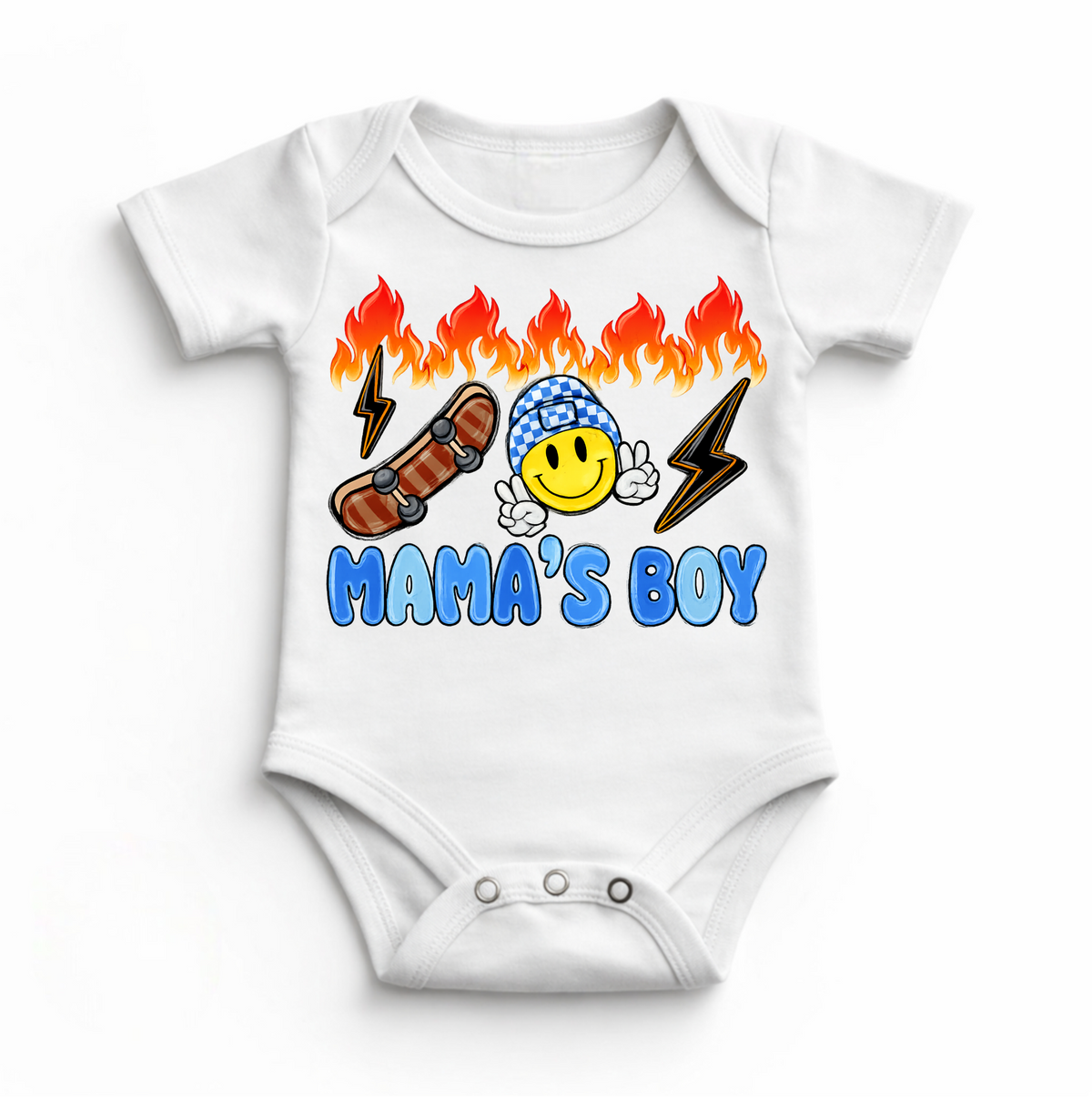 Mama’s Boy Baby Bodysuit / Onesies® design on a white garment.