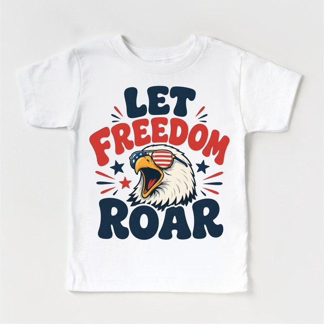 Let Freedom Roar Kids Patriotic T-Shirt | 4th of July Graphic Tee | Americana Eagle Shirt | Red White Blue Toddler Youth Tee