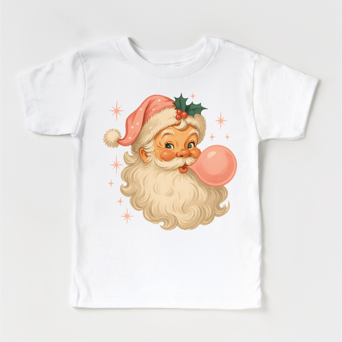 Vintage Santa Blowing a Bubble White kids tee