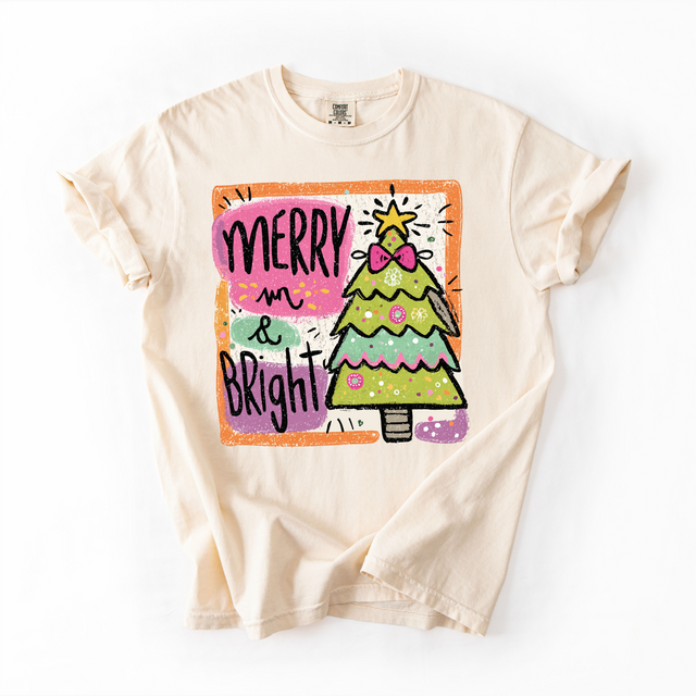 Merry And Bright Preppy Christmas Unisex T-Shirt - Printed On Comfort Colors (Copy)