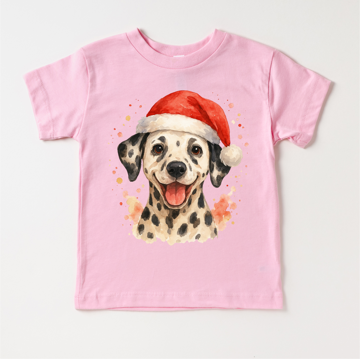 Christmas Dalmatian Dog design on a pink garment.
