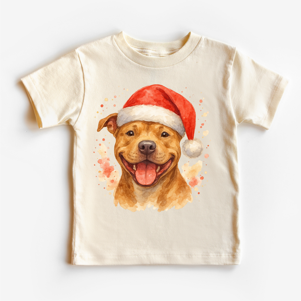 Christmas Pitbull Santa Dog design on a natural garment.