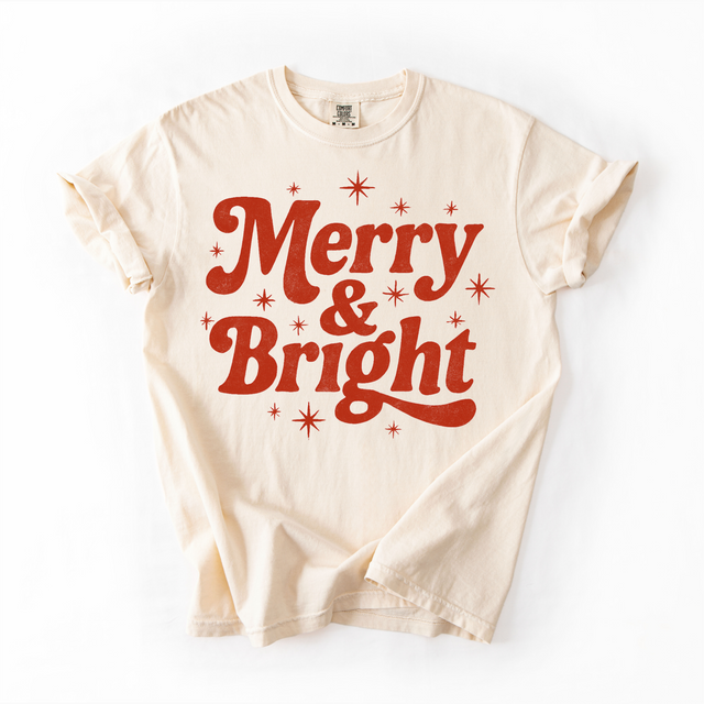 Merry And Bright Christmas Unisex T-Shirt - Printed On Comfort Colors