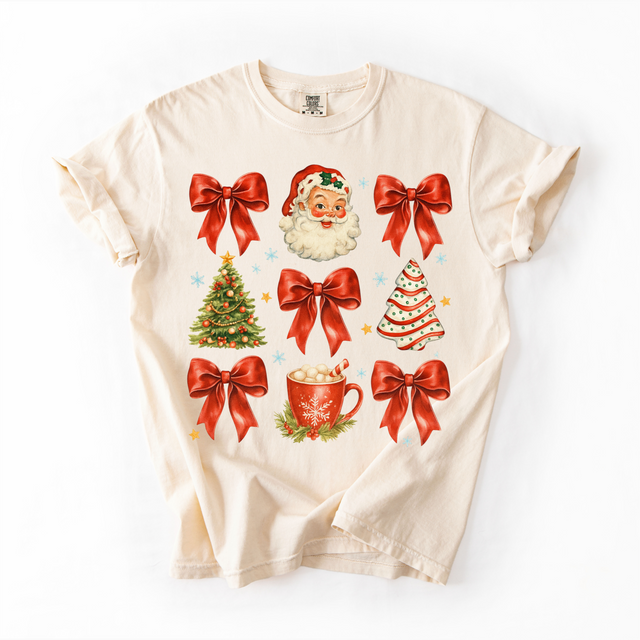 Santa Bows Trees Snacks Christmas Unisex T-Shirt - Printed On Comfort Colors
