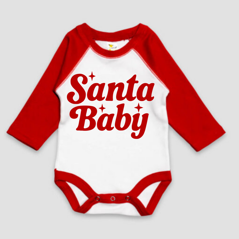 Santa Baby Christmas Long Sleeve Bodysuit - Kids Christmas Raglan Sleeve Onesie