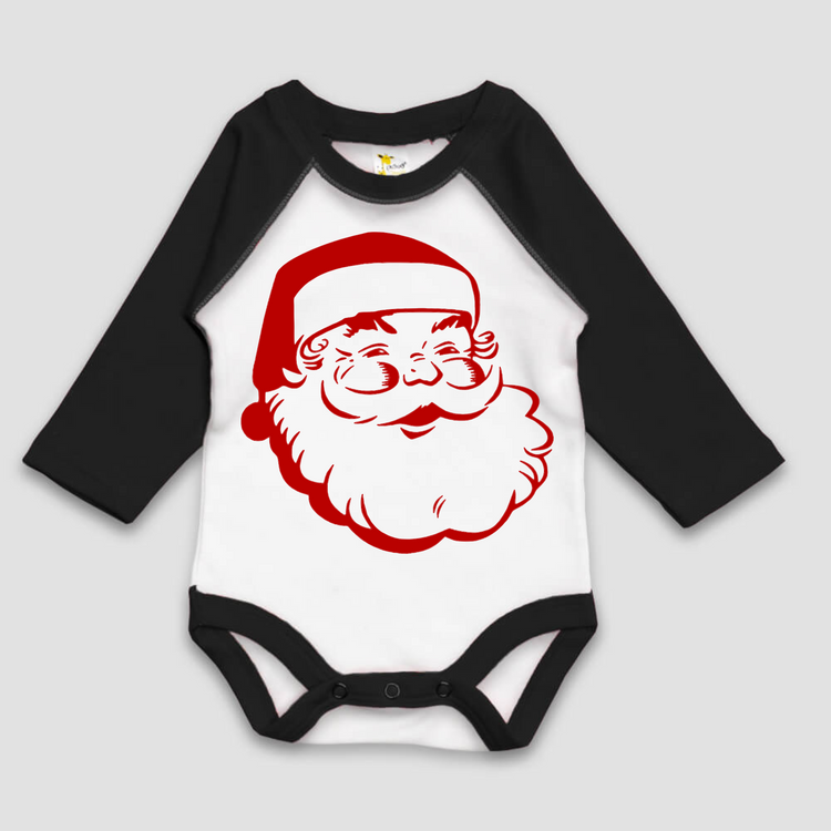 Vintage Santa Christmas Long Sleeve Bodysuit - Kids Christmas Raglan Sleeve Onesie