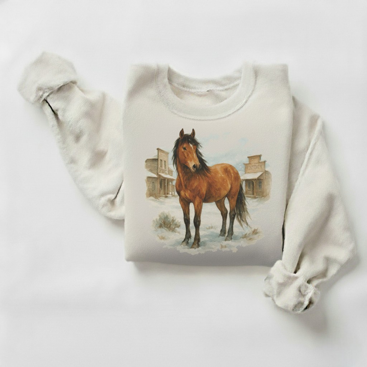 Retro Wild West Horse Watercolor Sweatshirt - Western Sweater